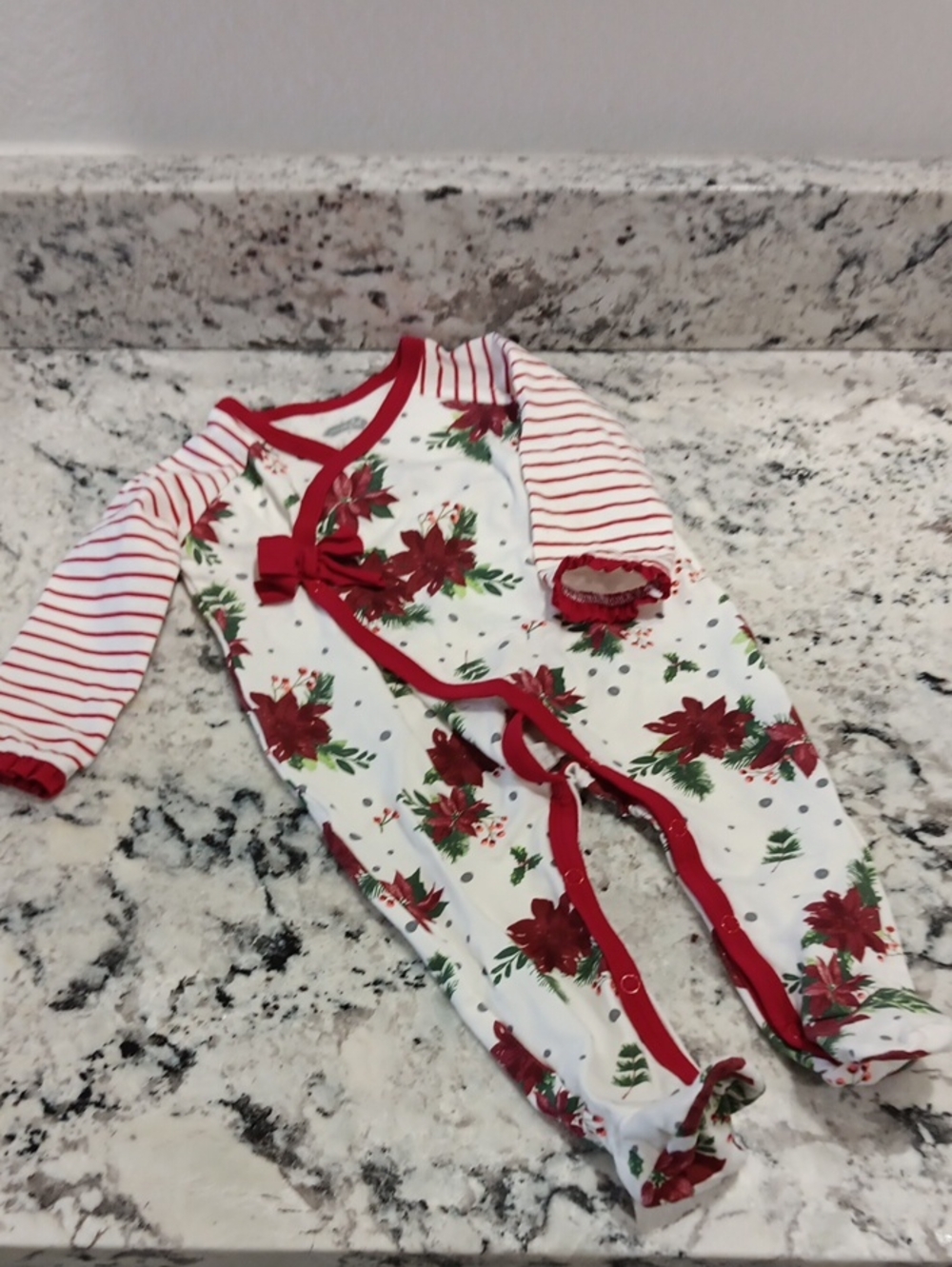 Mud Pie Holiday Poinsettia Red & White Baby One-Piece